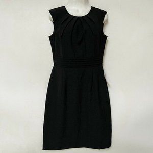 New Tahari ASL Sleeveless Sheath Dress Pleated Round Neck Black Womens Size 6